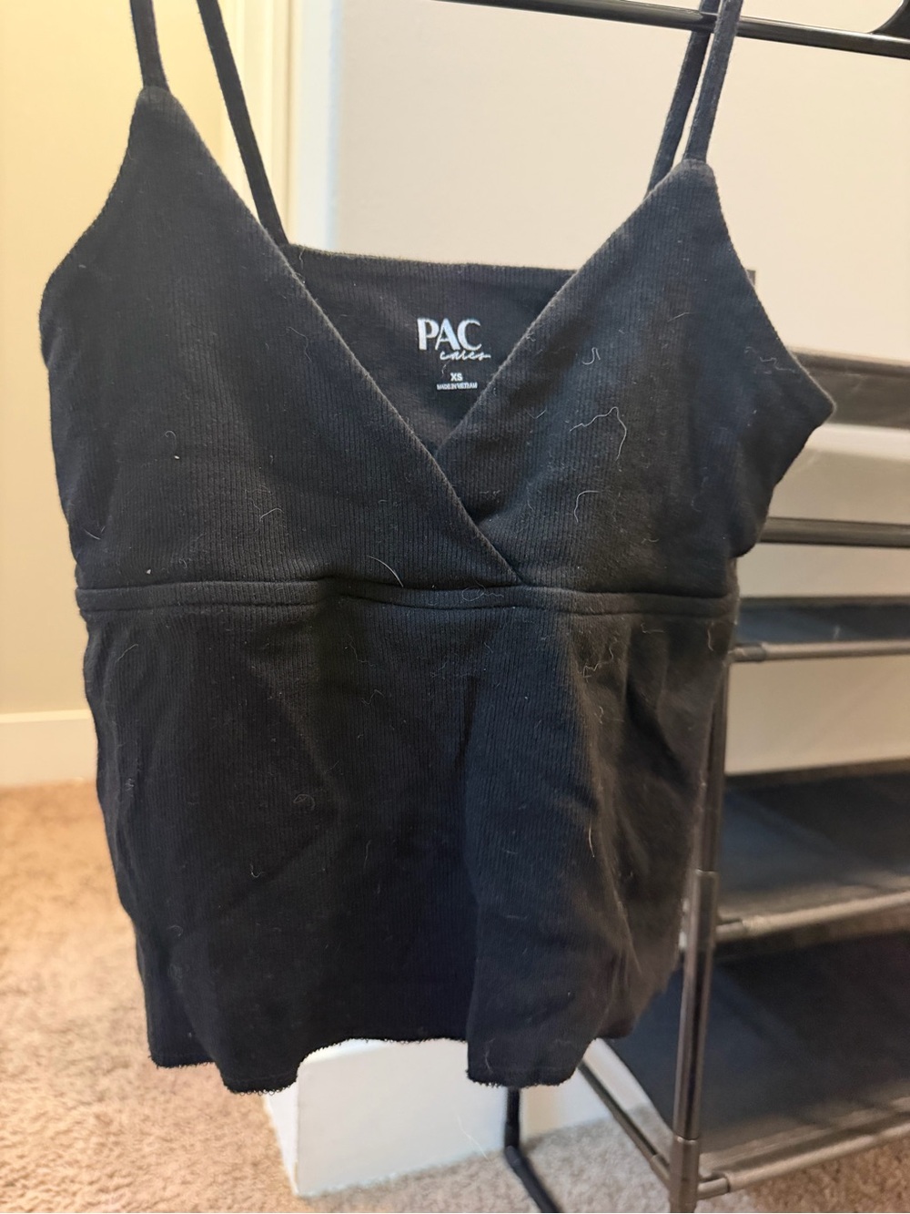 Black Ribbed V-Neck Spaghetti Strap Tank Top